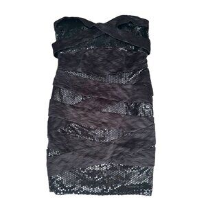 Arden B. Womens Strapless Black Sequin Bandage Mini Dress Size Medium M NWT